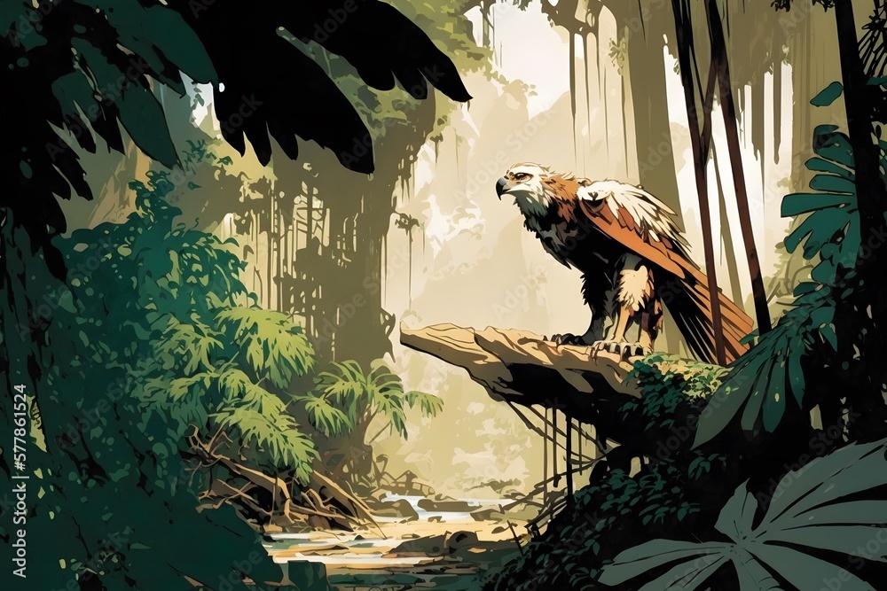 Wall mural eagle in forest created using ai generative technology