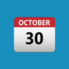 30th October calendar icon. October 30 calendar Date Month icon. Isolated on blue background