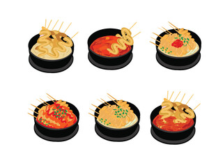 Vector hand drawn flat design Korean Fish cake snack and soup illustration 