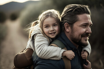 Fototapeta premium Father giving piggy back ride to his daughter, fathers day, generative ai