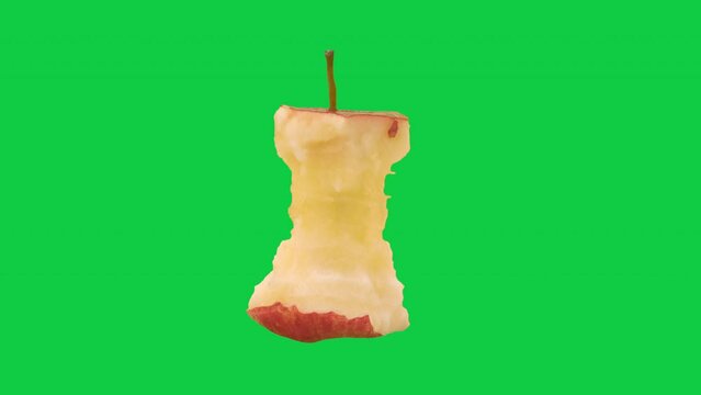 Stop motion animation Red yellow apple spinning and taking a bite on chroma key green screen background, Alpha Channel.