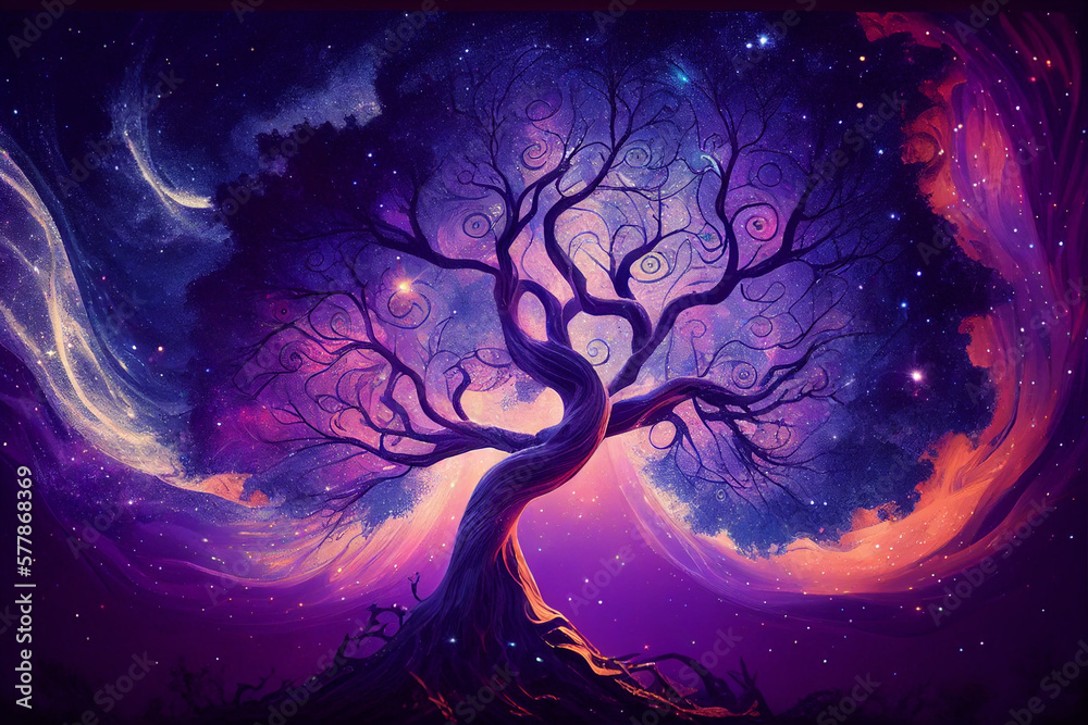 Wall mural tree of the universe on cosmic background. abstract colorful fantasy art. generative ai