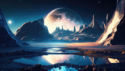 Fototapeta premium alien planet blue and orange Generative AI