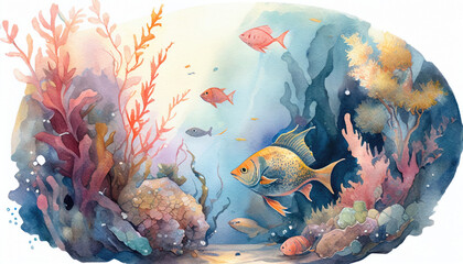 watercolor painting of sea life Generative AI