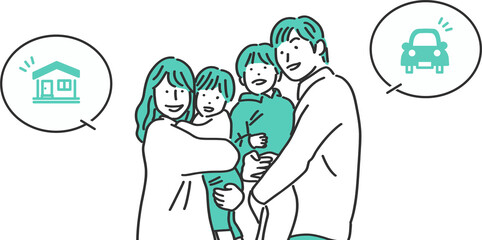 理想を思い描く4人家族のイラスト