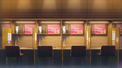 Fototapeta premium A ramen noodle shop, turn on the lights - Anime Background