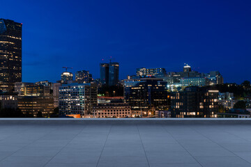 Skyscrapers Cityscape Downtown, Seattle Skyline Buildings. Beautiful Real Estate. night time. Empty rooftop View. Success concept.