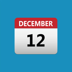 12th December calendar icon. December 12 calendar Date Month icon. Isolated on blue background