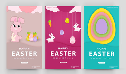 Happy Easter banner. Easter. Editable post template set for banner sale, presentation, invitation, stories, streaming.