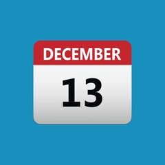 Fototapeta premium 13th December calendar icon. December 13 calendar Date Month icon. Isolated on blue background