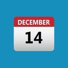 14th December calendar icon. December 14 calendar Date Month icon. Isolated on blue background