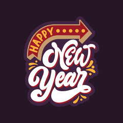 Vintage retro hand drawn lettering design. Happy new year sign.