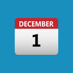 1th December calendar icon. December 1 calendar Date Month icon. Isolated on blue background