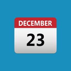 Fototapeta premium 23th December calendar icon. December 23 calendar Date Month icon. Isolated on blue background