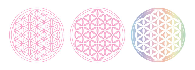 桜色と明るい虹色の幾何学模様、フラワーオブライフ、癒し