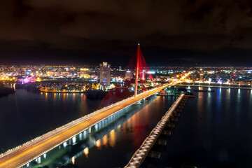 Fototapeta na wymiar See Tran Thi Ly Bridge in Da Nang City, Vietnam at night