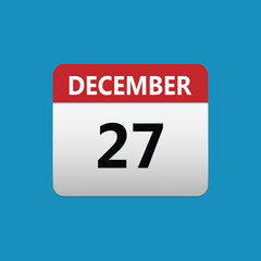 27th December calendar icon. December 27 calendar Date Month icon. Isolated on blue background