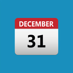 31th December calendar icon. December 31 calendar Date Month icon. Isolated on blue background
