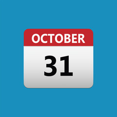 31th October calendar icon. October 31 calendar Date Month icon. Isolated on blue background