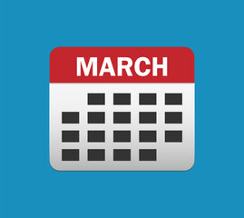 March calendar icon. March calendar Date Month icon. Isolated on blue background