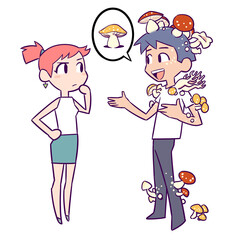 two people talking about fungus and series and one of them has a body covered in mushrooms