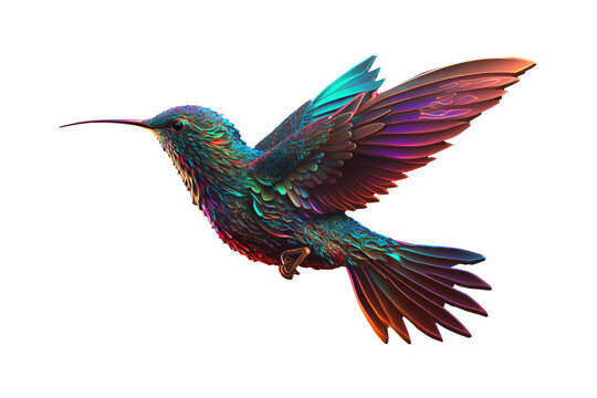 Digital hummingbird flying on the PNG background created with generative AI technology