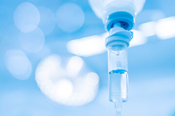 The blue tone color of intravenous set for medical resuscitation or drug chemotherapy inside...