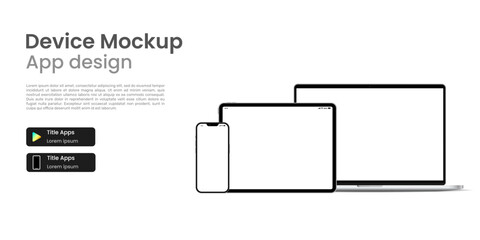 Laptop tablet and smartphone mockup white screen display for website banner. Vector Illustration.
