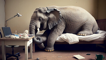 Elefante ocupado triste - obrazy, fototapety, plakaty