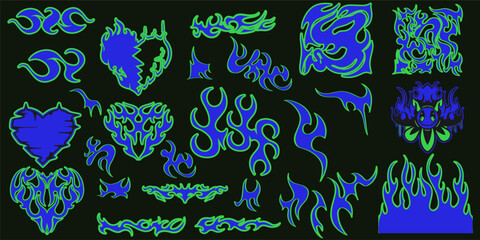 90s-Inspired T-Shirts, Hoodies, Parkas, Streetwear, Apparel, and Pajamas with Hot Fire Ornaments from the Y2K Retro Vector Set. Cool Flames Hand-Drawn Design.