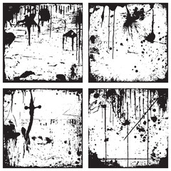 Set of Black and White Distressed Textures. Grunge Backgrounds and Overlays. Vector EPS 10.
