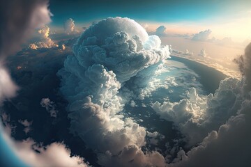 Naklejka premium Stormy art sky with dramatic clouds from an approaching thunderstorm at sunset.Generated AI
