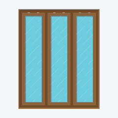 modern  windows minimalist Brown frames. With tinted transparent glass. Vector graphics