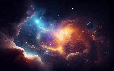 Space with colorful light background - 577878165