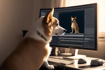 dog using computer created using AI Generative Technology