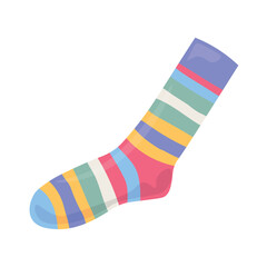 Warm striped knitted sock on white background