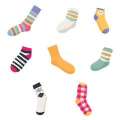 Set of warm knitted socks on white background