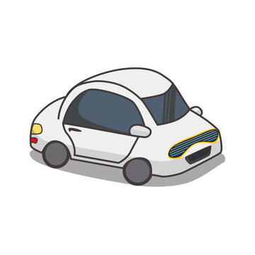 White Car Cartoon Object Transportation Illustration.