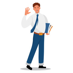 Young businessman with documents on white background