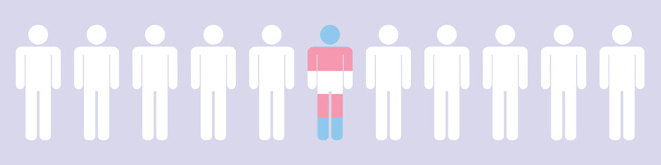 Transgender human figure among white ones on lilac background