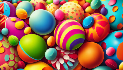 Fototapeta na wymiar Colorful Easter eggs background illustration, colored eastern celebration graphic design by generative AI 