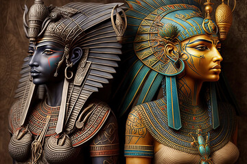 Beautiful  Egyption Style Sculptures. AI generated Illustration.