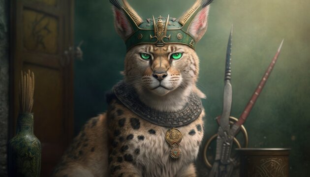 Beautiful Saint Patrick's Day Parade Celebrating Cute Creatures and Nature: Animal Bobcat Epic High Fantasy in Festive Green Attire Celebration of Irish Culture and Happiness (generative AI)