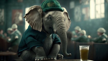 Beautiful Saint Patrick's Day Parade Celebrating Cute Creatures and Nature: Animal Elephant Cinematic in Festive Green Attire Celebration of Irish Culture and Happiness (generative AI)