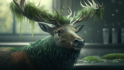 Beautiful Saint Patrick's Day Parade Celebrating Cute Creatures and Nature: Animal Elk Cinematic in Festive Green Attire Celebration of Irish Culture and Happiness (generative AI)