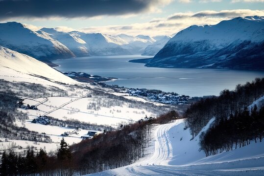 Stunning Norwegian ski resort, Volda. Generative AI
