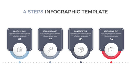 Infographic template with 4 steps with numbers and icons, workflow, process chart