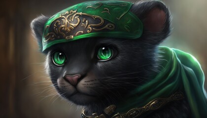 Beautiful Saint Patrick's Day Parade Celebrating Cute Creatures and Nature: Animal Panther Cute Cartoon in Festive Green Attire Celebration of Irish Culture and Happiness (generative AI)