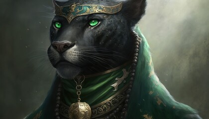 Beautiful Saint Patrick's Day Parade Celebrating Cute Creatures and Nature: Animal Panther Epic High Fantasy in Festive Green Attire Celebration of Irish Culture and Happiness (generative AI)