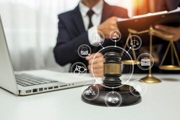 team meeting.businessman discussing legal legislation at law firm. judge gavel 